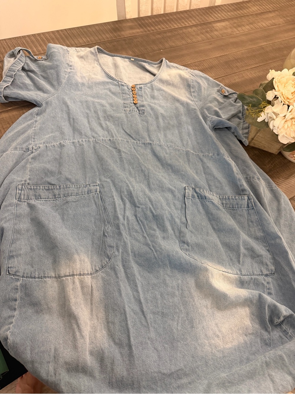 Amazon Light Blue Denim Midi Dress with Front Pockets